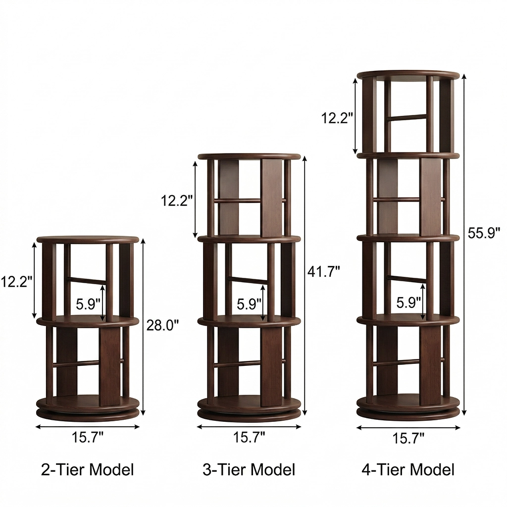 360° Rotating Bookshelf, Solid Rubber Wood - Image 5