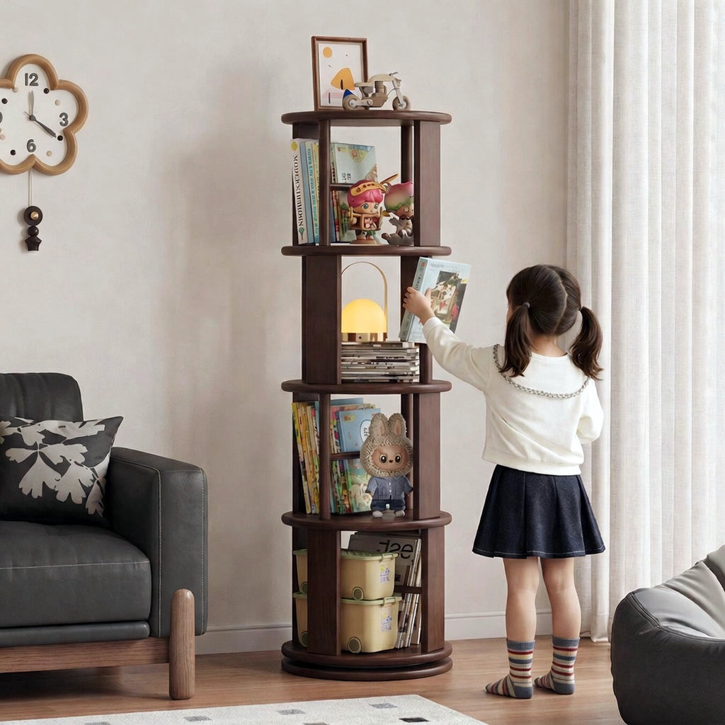 360° Rotating Bookshelf, Solid Rubber Wood - Image 3