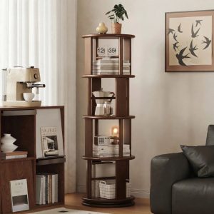 360° Rotating Bookshelf, Solid Rubber Wood