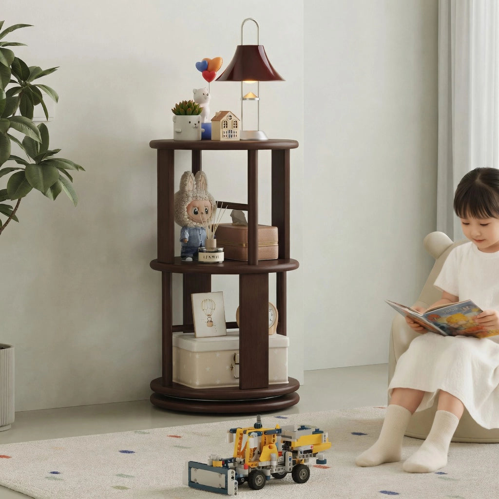 360° Rotating Bookshelf, Solid Rubber Wood - Image 4