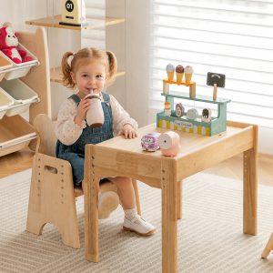Adjustable Toddler Desk and Chair Set with Drawer, Solid Rubber Wood