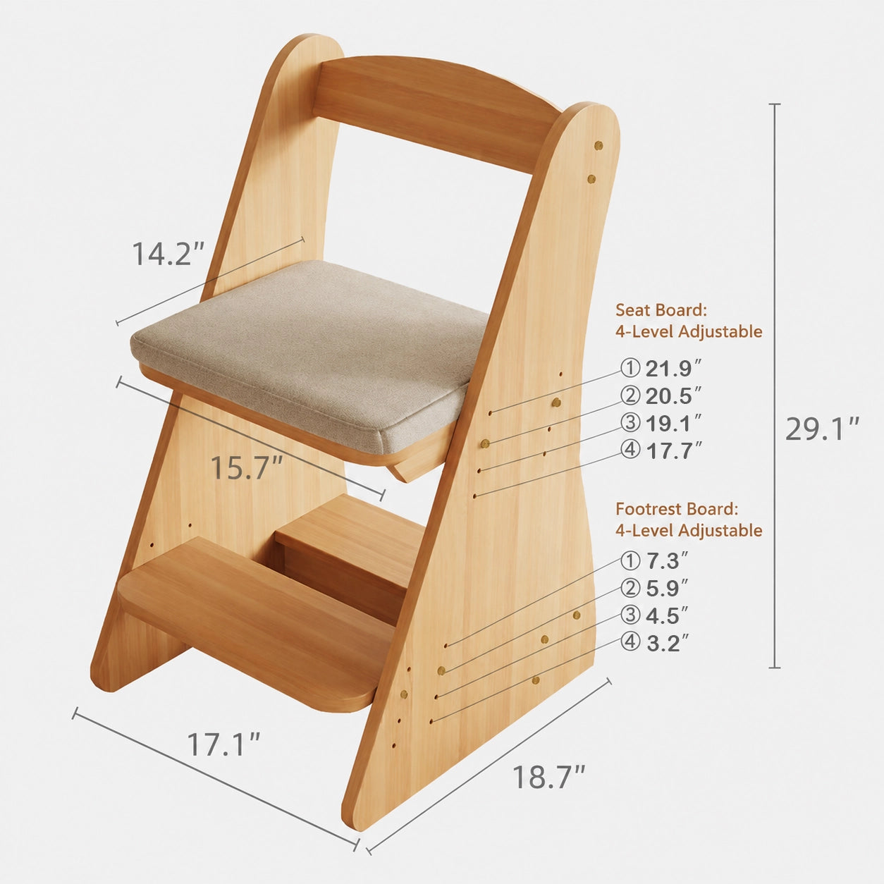 Children’s Study Desk and Adjustable Chair Set, Pine-Core Engineered Wood - Image 10