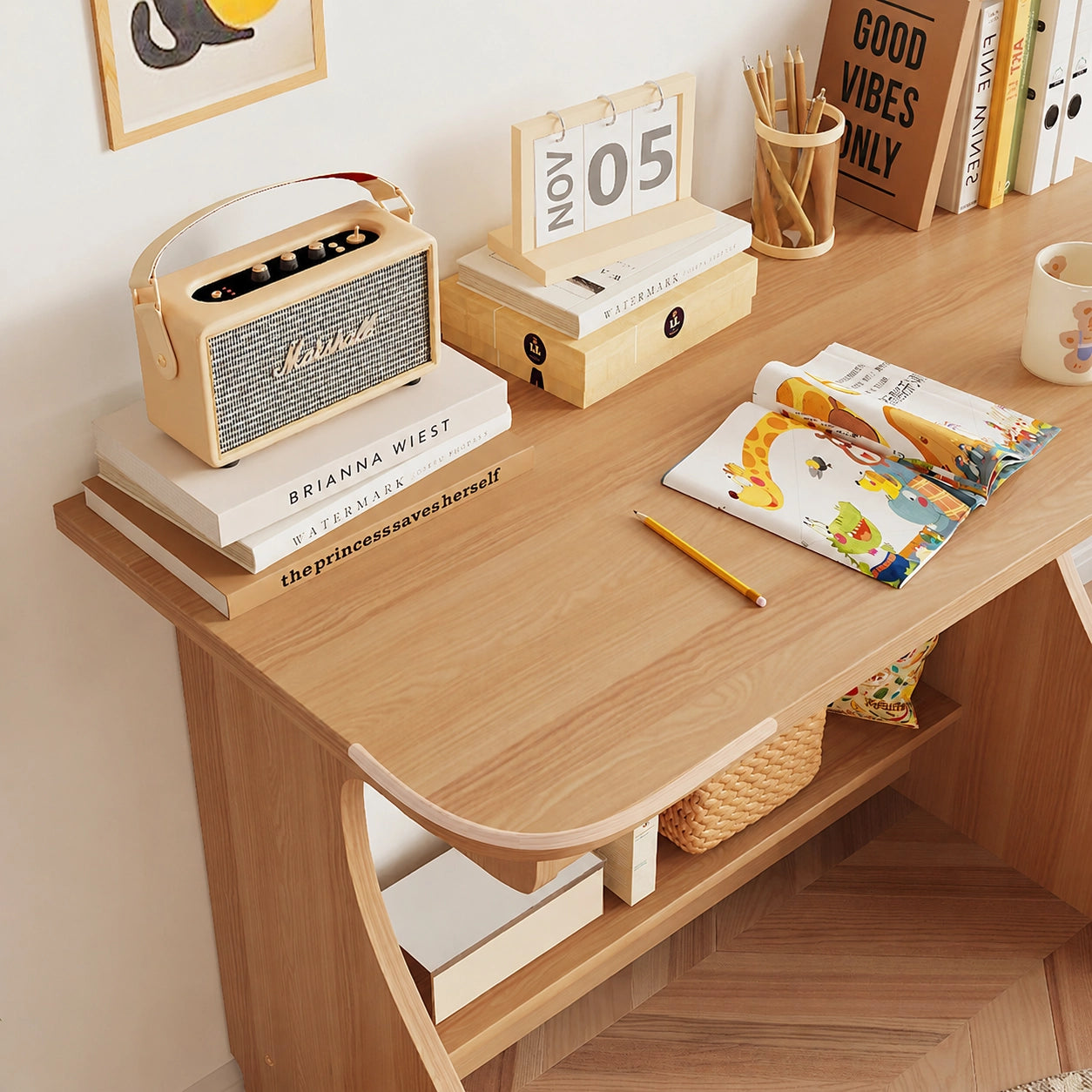 Children’s Study Desk and Adjustable Chair Set, Pine-Core Engineered Wood - Image 5