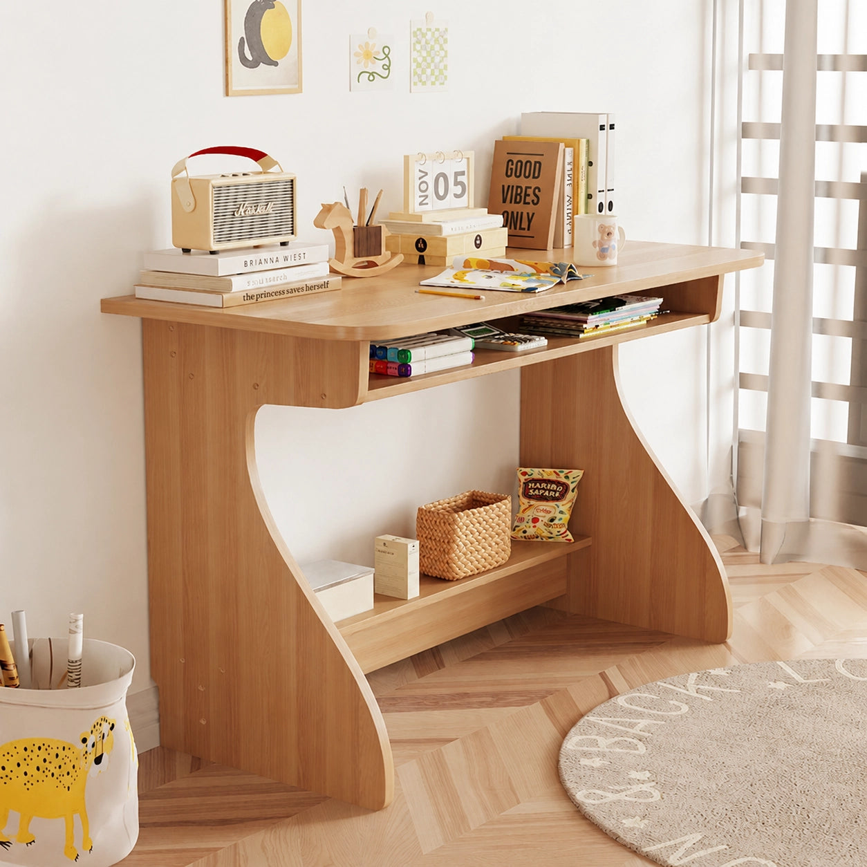 Children’s Study Desk and Adjustable Chair Set, Pine-Core Engineered Wood - Image 2