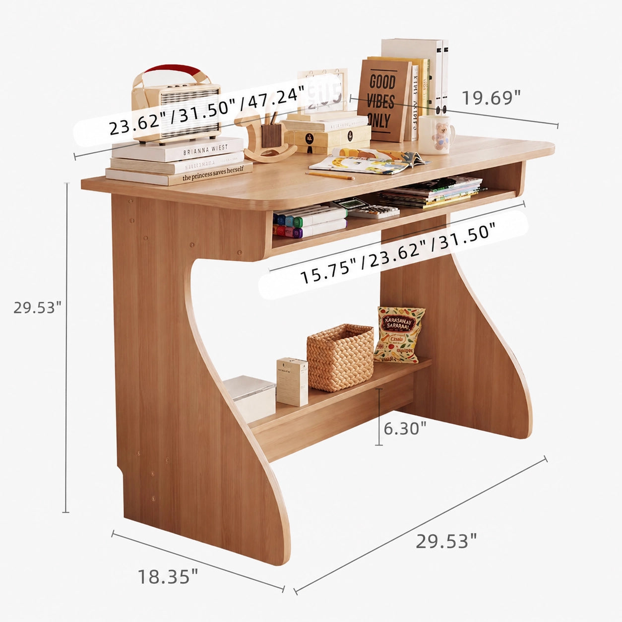 Children’s Study Desk and Adjustable Chair Set, Pine-Core Engineered Wood - Image 9