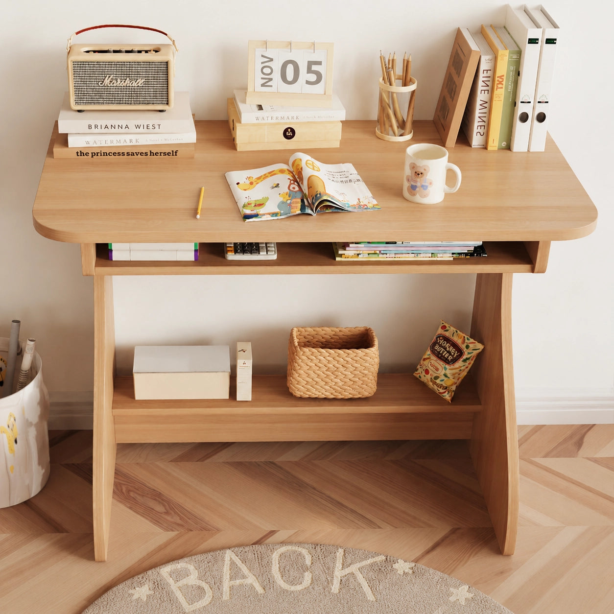 Children’s Study Desk and Adjustable Chair Set, Pine-Core Engineered Wood - Image 3