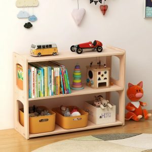 Low Bookshelf and Toy Storage Organizer, Solid Pine