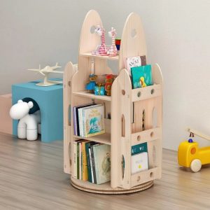 Rocket Rotating Bookshelf & Toy Organizer, Solid Pine